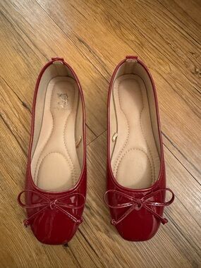 Patent Red Ballet Flats with Bow